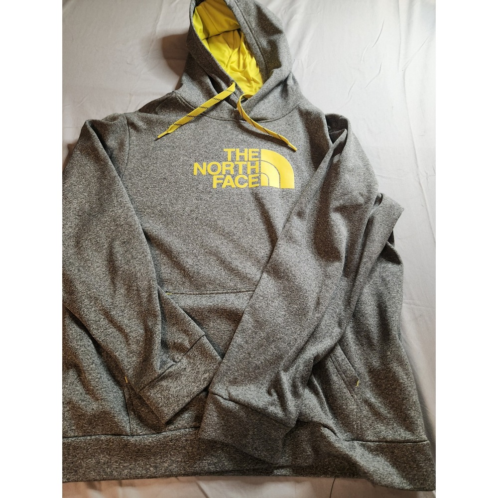 The North Face Men's Gray Heather Pullover Hoodie with Yellow Logo Size XL